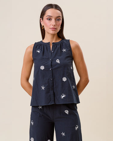 Embroidered sleeveless blouse