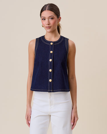 Button stretch denim top