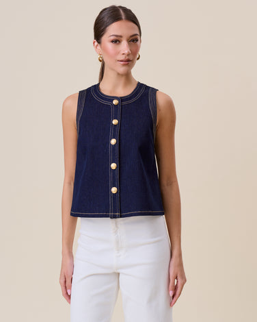 Button stretch denim top