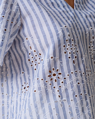 Eyelet striped short sleeve blouse