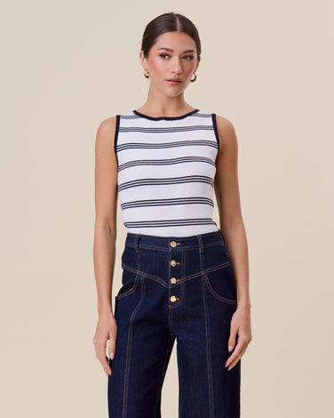 Stiped sleeveless knit top