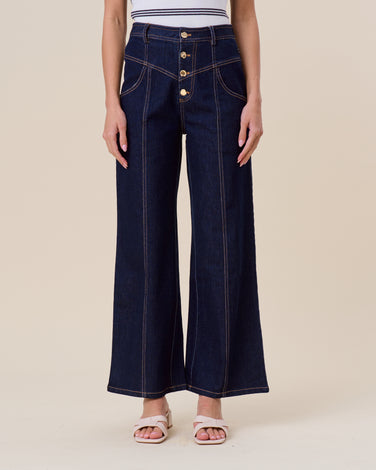 Button stretch denim pants