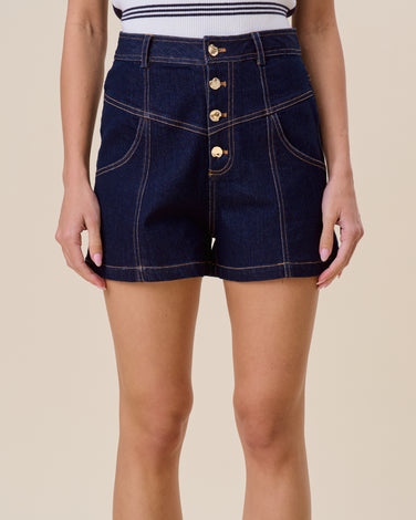Button stretch denim shorts