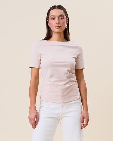 Side pleated short sleeve top