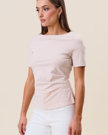 Side pleated short sleeve top