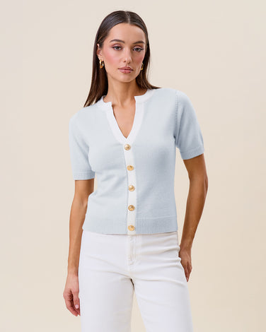 Contrast short sleeve knit top