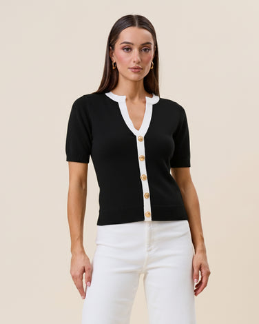 Contrast short sleeve knit top