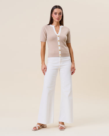 Contrast short sleeve knit top