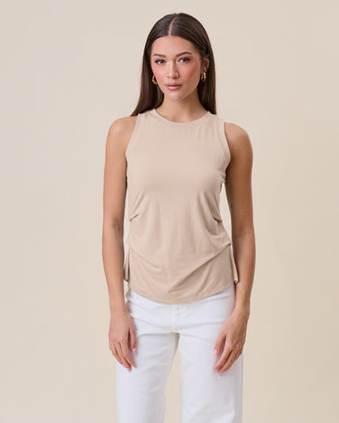 Pleated side jersey tank top