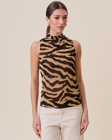 Mockneck zebra print top