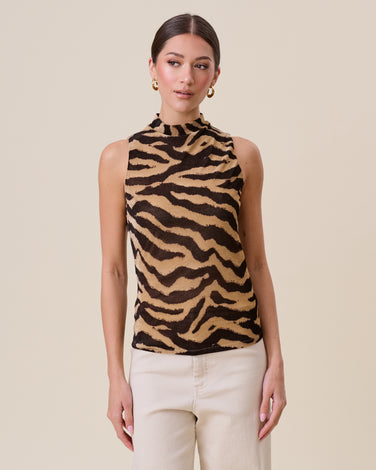 Mockneck zebra print top
