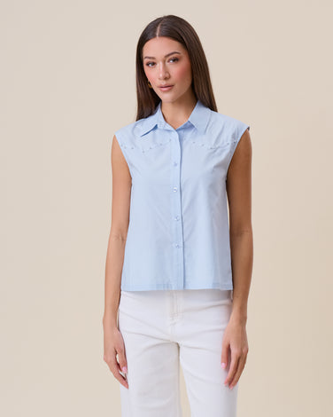 Faux pearl embellished blouse