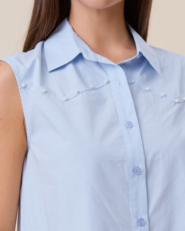 Faux pearl embellished blouse