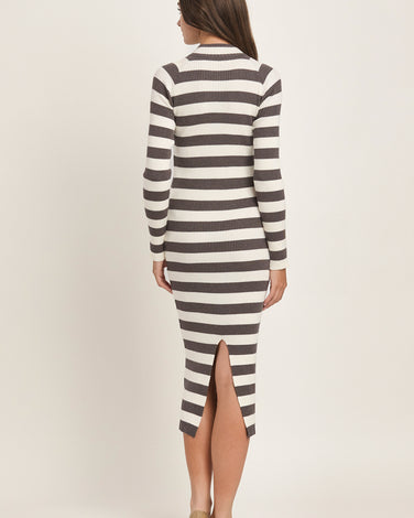 Stripe Sweater Midi Dress With Shoulder Button Details