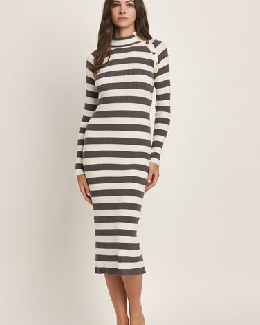 Stripe Sweater Midi Dress With Shoulder Button Details