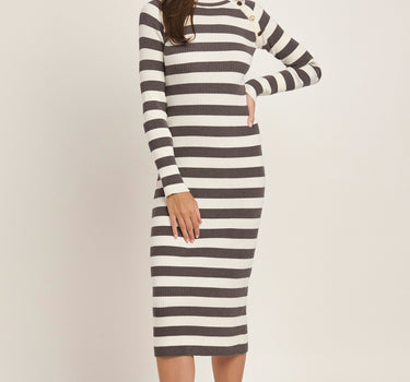 Stripe Sweater Midi Dress With Shoulder Button Details