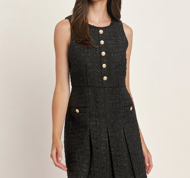 Sleeveless Tweed Pleated Mini Dress