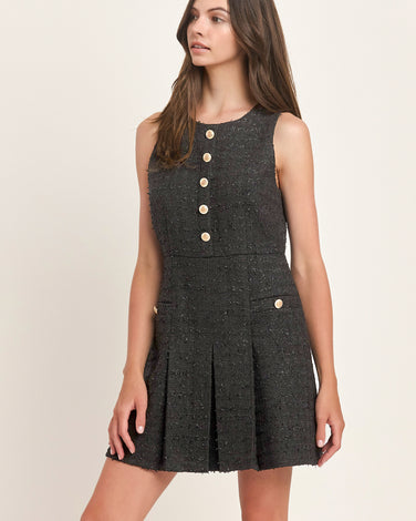 Sleeveless Tweed Pleated Mini Dress