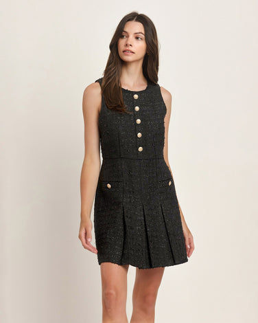 Sleeveless Tweed Pleated Mini Dress