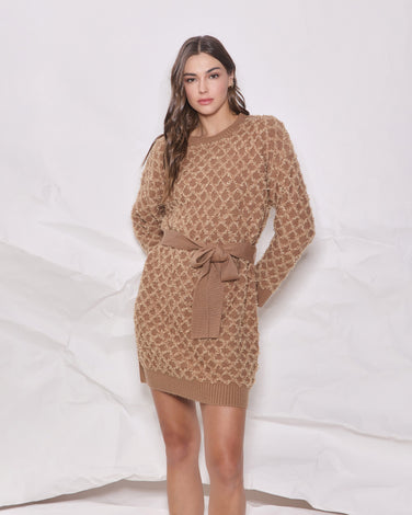 Novelty Textured Belted Sweater Dress