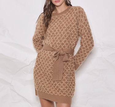 Novelty Textured Belted Sweater Dress