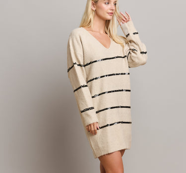 Sequin Striped Sweater Dress