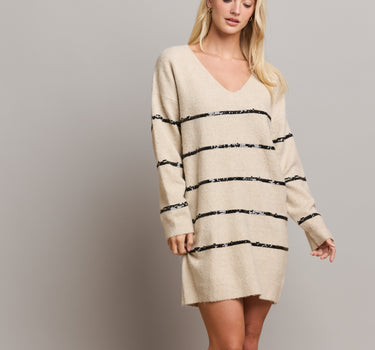 Sequin Striped Sweater Dress