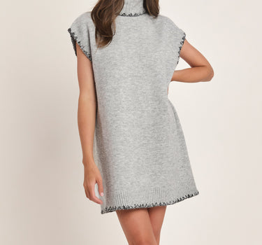 Wool Blend Contrast Stitch Sweater Dress