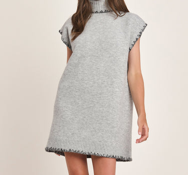 Wool Blend Contrast Stitch Sweater Dress