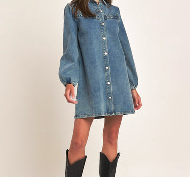 Front Braid Detailed Mini Denim Dress 6Pcs