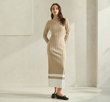 Colorblock Mock Neck Sweater Dress