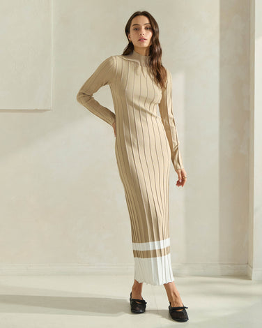 Colorblock Mock Neck Sweater Dress