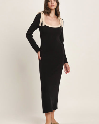 Bow Shoulder Sweater Maxi Dress