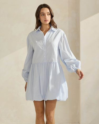 Pinstripe Bubble Hem Mini Shirt Dress