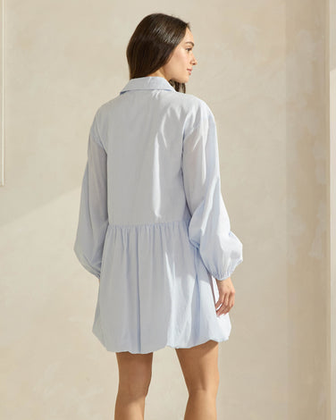 Pinstripe Bubble Hem Mini Shirt Dress