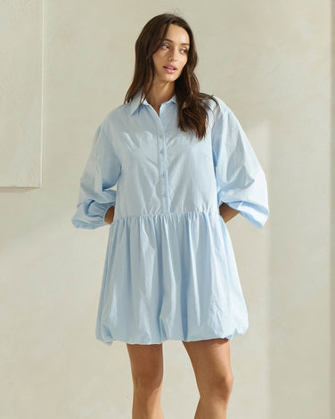 Bubble Hem Mini Shirt Dress