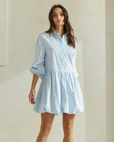 Bubble Hem Mini Shirt Dress