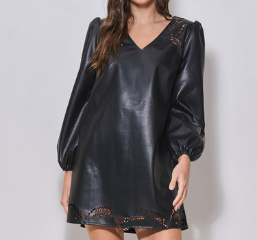 Perforated Faux Leather Mini Dress