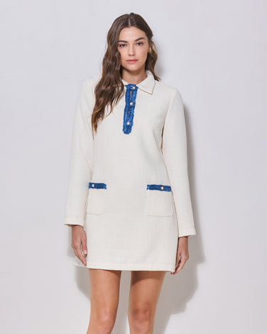 Contrast Trim Tweed Mini Dress