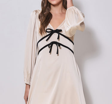 Contrast Bow Maxi Satin Dress