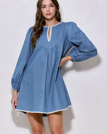 Contrast Stitch Denim Mini Dress