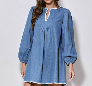 Contrast Stitch Denim Mini Dress