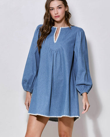 Contrast Stitch Denim Mini Dress