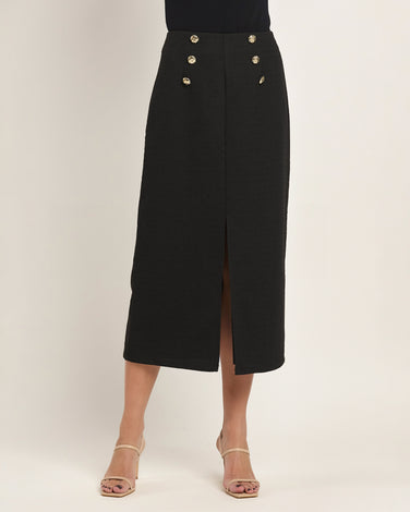 Boucle Tweed Midi Skirt with Front Slit