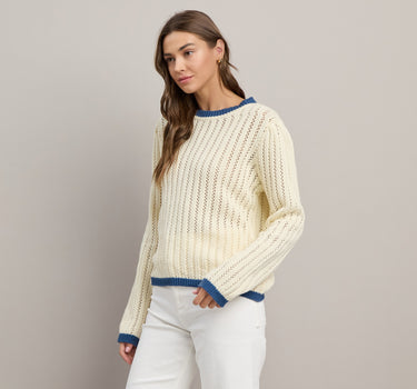 Contrast Trim Perforated Sweater