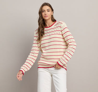 Perforated Stripe Knit Top