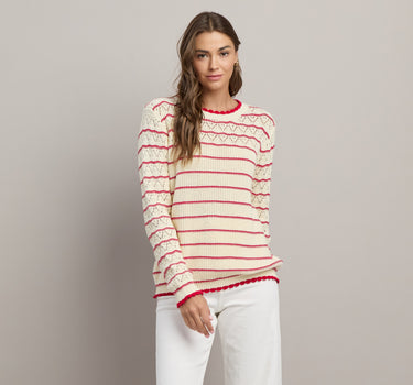 Perforated Stripe Knit Top