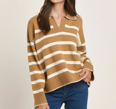 Contrast-stitched Stripe Collared Sweater