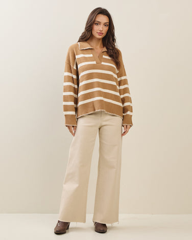Contrast-stitched Stripe Collared Sweater