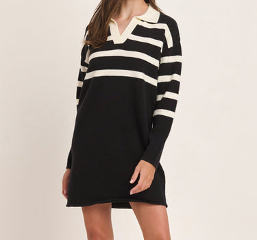 Stripe Collared Mini Sweater Dress 6Pcs